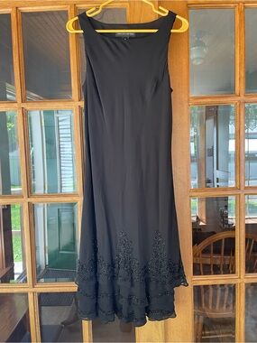 Elegant Black Silk Beaded Sleeveless Dress